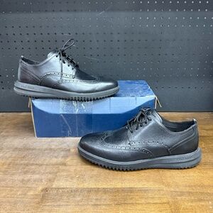Used W/ Box! Men's Cole Haan Grand+ Wingtip Oxford Black Leather Shoes Size 10.5